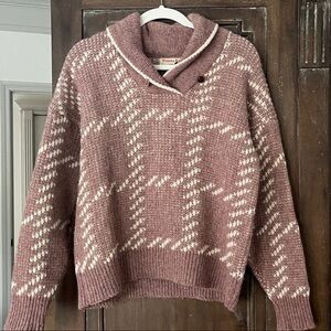 Plaid Cowl Neck Sweater - Pink